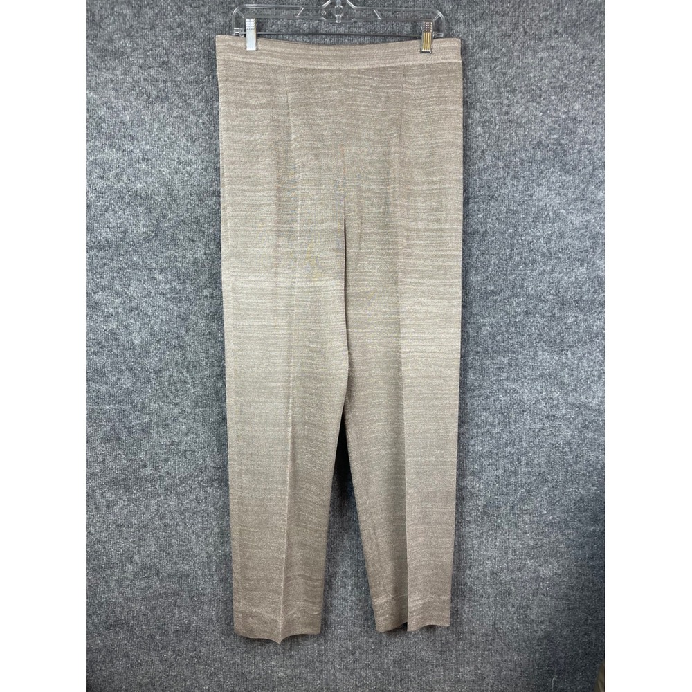 Misook Knit Pants Women Large Tan Metallic Shimmer Pull On Excellent Straight